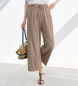 alotta（アロッタ）の「【選べる丈】のびのびストレッチリブワイドパンツ（クロップドパンツ）」｜モカ クロップド丈