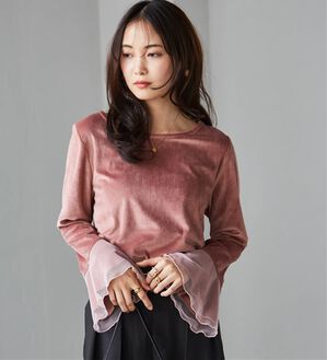 RANAN（ラナン）の「フレアーチュール袖ベロアプルオーバー（カットソー）」｜ピンク