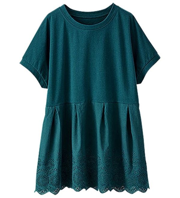 BELLUNA（ベルーナ）の「裾刺しゅうデザインプルオーバー（カットソー）」｜ターコイズ