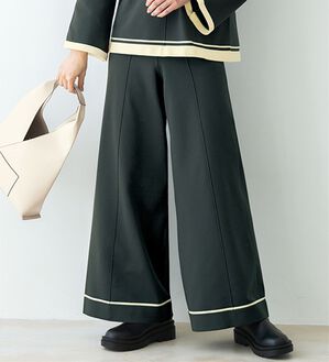 BELLUNA（ベルーナ）の「配色ライン使いニットワイドパンツ（ワイドパンツ・ガウチョ）」｜チャコールグレー