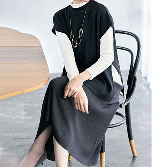 VINNO（ヴィノ）の「ゆるシルエットニットベスト（インナー付）（ベスト）」｜詳細画像