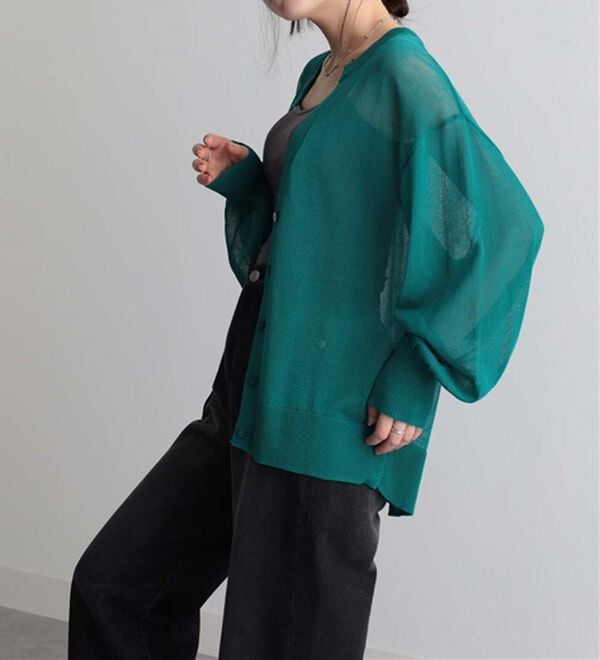 RANAN（ラナン）の「ひんやり！シアーニットキーネックカーディガン（ニットカーディガン）」｜詳細画像