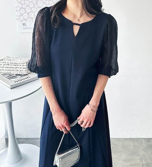 GeeRA（ジーラ）の「袖楊柳シアー美ラインワンピース（カットソーワンピース）」｜詳細画像