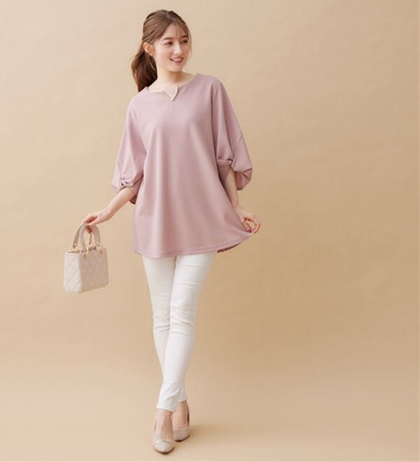 alotta（アロッタ）の「【４つの機能付】パール調ボタン付ねじり袖チュニック（チュニック）」｜詳細画像