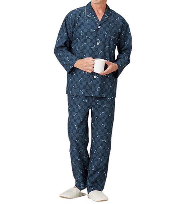 「【２着組】日本製綿１００％涼感和柄パジャマ長袖（メンズルームウェア）」｜詳細画像