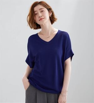 BELLUNA（ベルーナ）の「シャリ感！VネックドルマンニットT（ニット・セーター）」｜ネイビーブルー