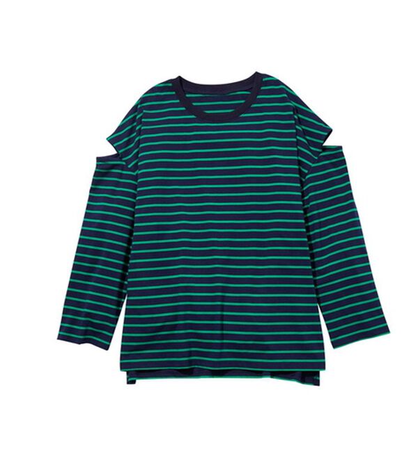 GeeRA（ジーラ）の「袖スリットボーダーカットソー（カットソー）」｜詳細画像