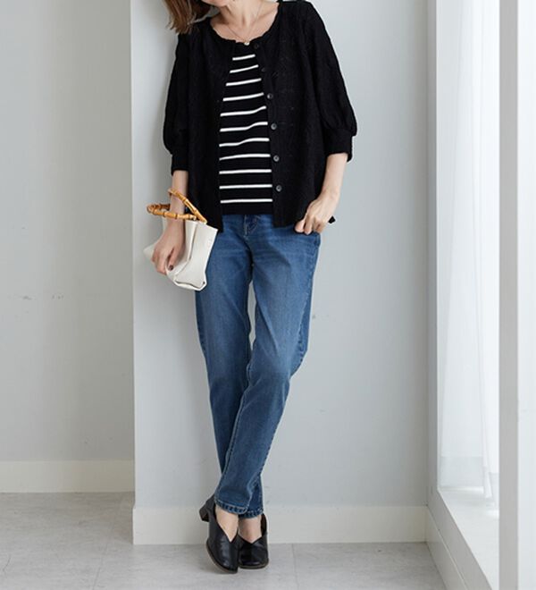 BELLUNA（ベルーナ）の「波柄シアージャカード素材カーディガン（ニットカーディガン）」｜詳細画像