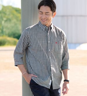 「＜ポロ・ビーシーエス＞麻入りさらさら７分袖シャツ（メンズシャツ）」｜詳細画像