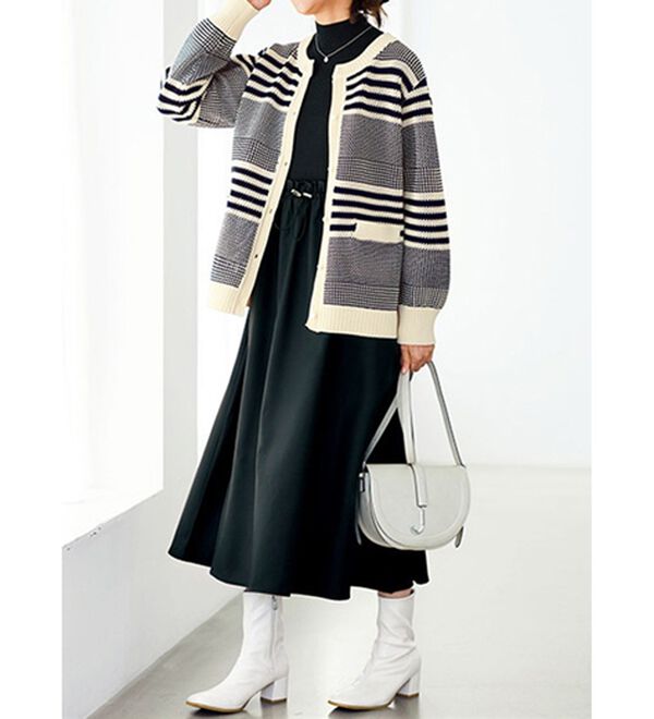 BELLUNA（ベルーナ）の「パールビーズがかわいいボーダーカーディガン（ニットカーディガン）」｜詳細画像