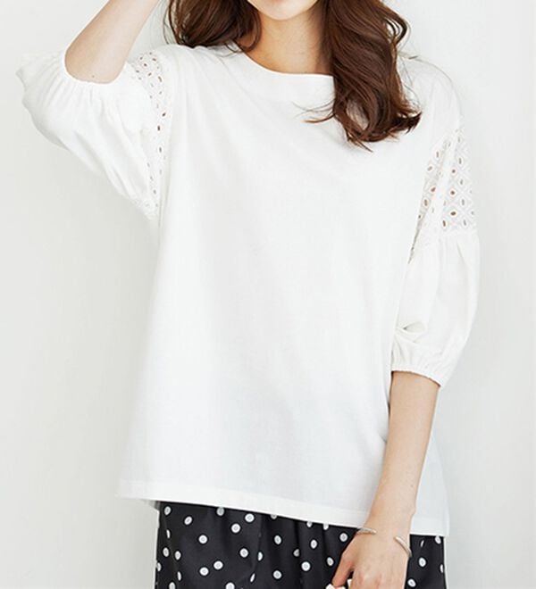 BELLUNA（ベルーナ）の「ボリューム袖レース切替プルオーバー（カットソー）」｜詳細画像