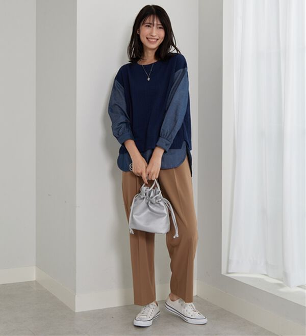 BELLUNA（ベルーナ）の「ケーブル&times;デニム切替チュニック（チュニック）」｜詳細画像