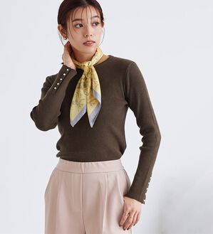 Pierrot（ピエロ）の「【選べるネック】もっちり袖パールニット（ニット・セーター）」｜ブラウン