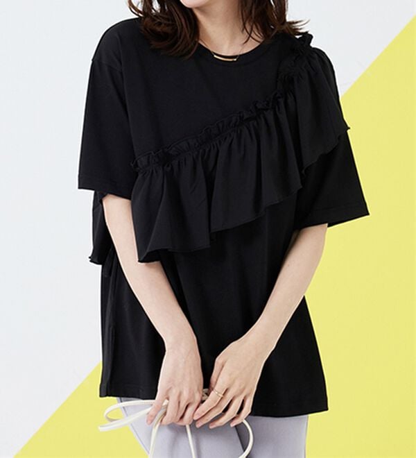 BELLUNA（ベルーナ）の「UVカット！フリル異素材切替プルオーバー（Tシャツ）」｜詳細画像