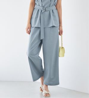 alotta（アロッタ）の「選べる！きれいめ麻調セットアップ（セットアップ）」｜ライトブルー／ワイドパンツ