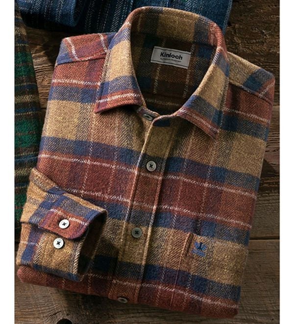 「＜キンロック＞国産コットンツイード上質シャツ（メンズシャツ）」｜ブラウン