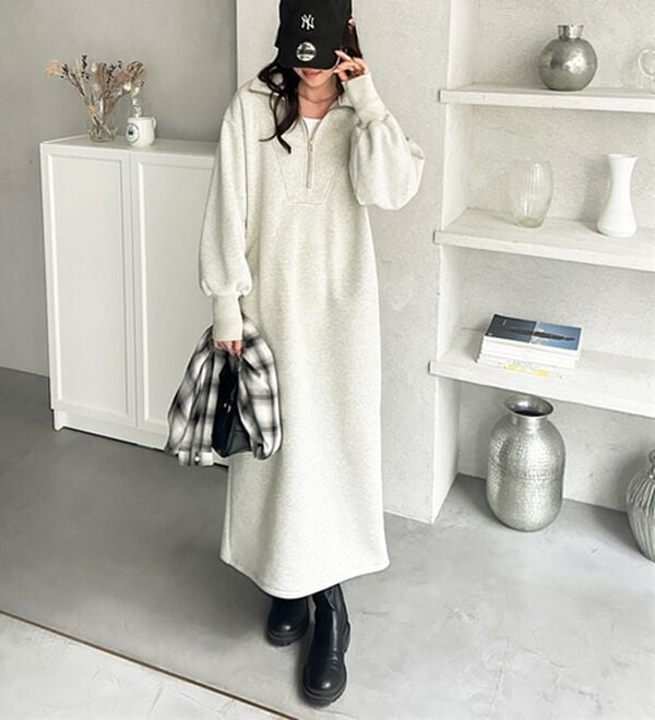 GeeRA（ジーラ）の「ハーフジップハイネック裏起毛ワンピース（カットソーワンピース）」｜詳細画像