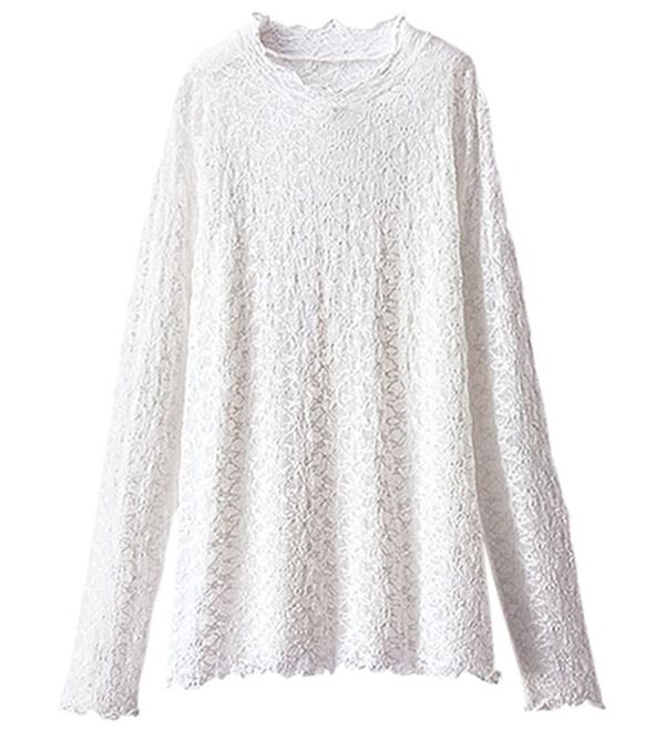 BELLUNA（ベルーナ）の「【重ね着にぴったり♪】のびやかレース素材メロー使いインナー（カットソー）」｜詳細画像