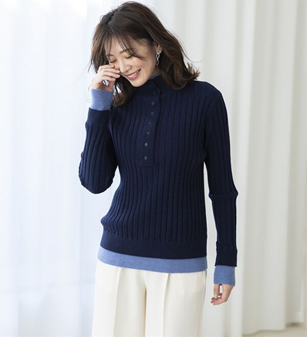 BELLUNA（ベルーナ）の「多ボタン使い配色ニットプルオーバー（ニット・セーター）」｜詳細画像