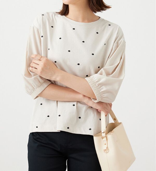 BELLUNA（ベルーナ）の「ドット刺しゅうデザイン袖切替プルオーバー（カットソー）」｜詳細画像