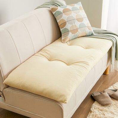 iellio（イエリオ）の「１年中使える！綿１００％ふんわりソファパッド＜ごろ寝マット・長座布団・綿ニット・２人掛け・３人掛け・固わた入り・洗濯可能（クッション・クッションカバー）」