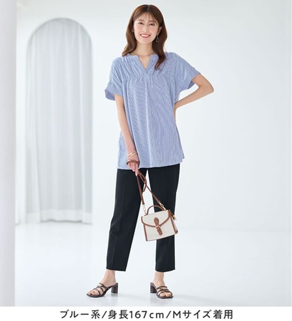 alotta（アロッタ）の「さらっと軽い綿混ストライプギャザーチュニック（チュニック）」｜詳細画像