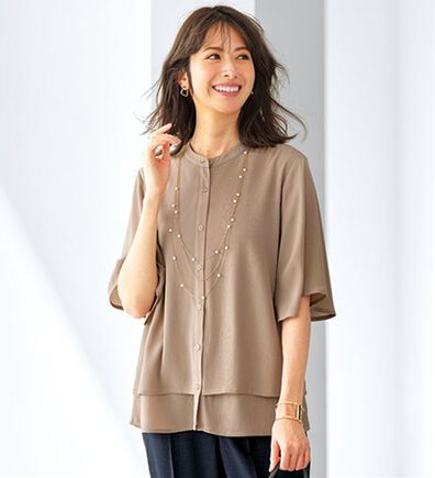 BELLUNA（ベルーナ）の「ふわり涼やか！楊柳シフォンフレアー袖ブラウス（ブラウス）」