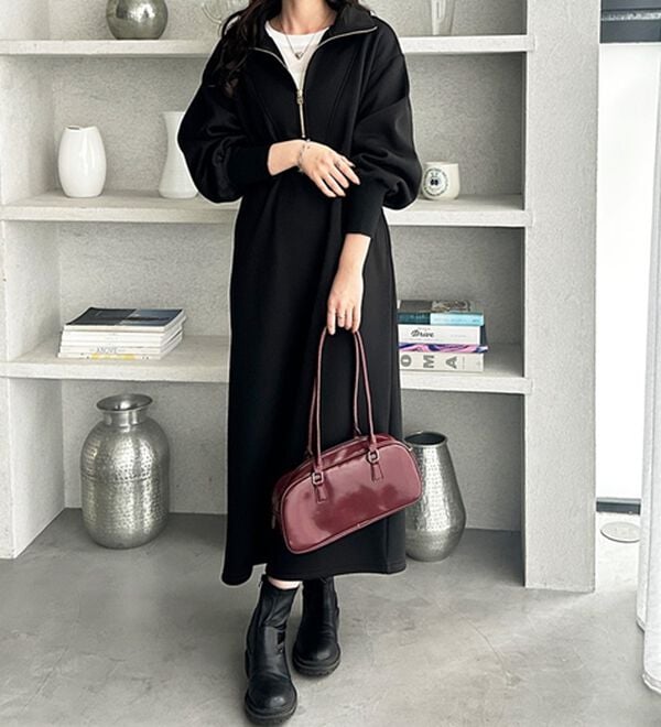 GeeRA（ジーラ）の「ハーフジップハイネック裏起毛ワンピース（カットソーワンピース）」｜詳細画像