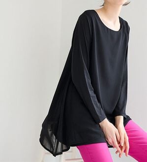 RANAN（ラナン）の「【裏微起毛】異素材切替チュニック（カットソー）」｜ブラック