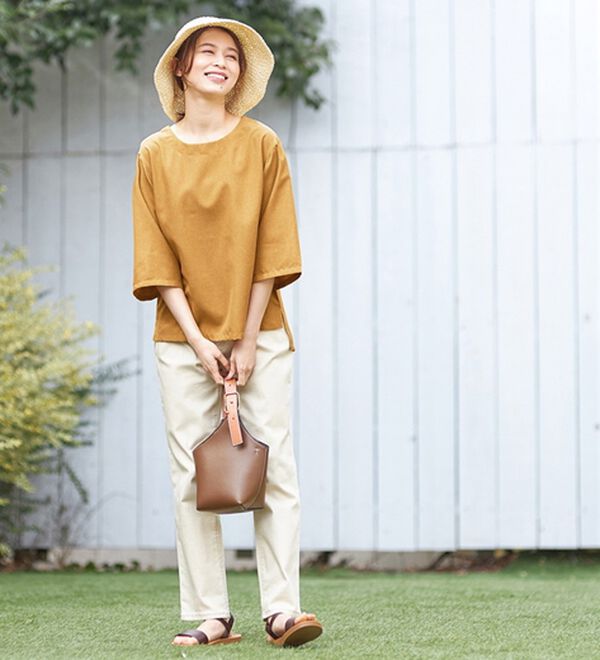 Viola e Viola（ヴィオラ エ ヴィオラ）の「麻調ゆるシルエット７分袖ブラウス（ブラウス）」｜マスタード