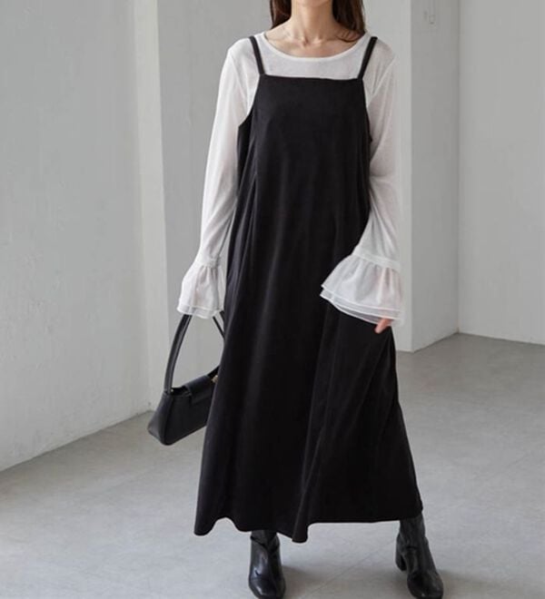 RANAN（ラナン）の「畦ニットカーデ&times;ベロアキャミワンピ（ロングワンピース）」｜詳細画像