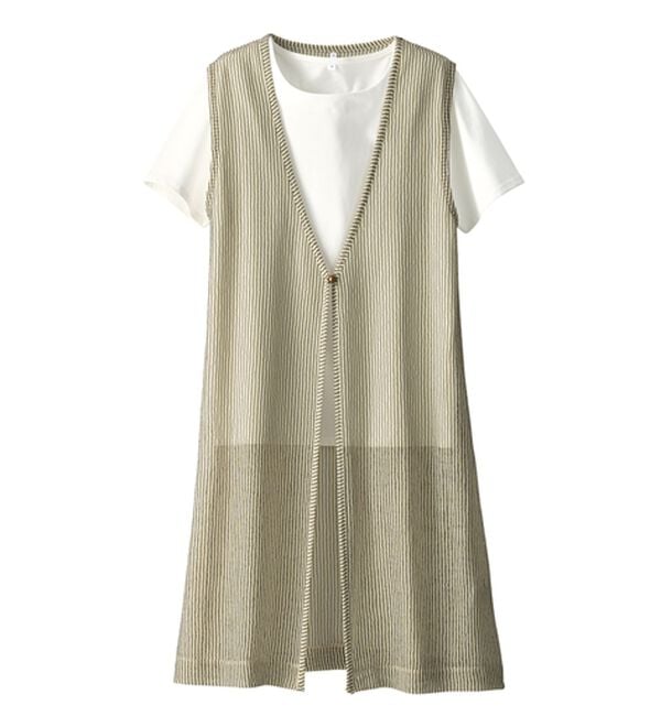 BELLUNA（ベルーナ）の「【2点セット】シアーストライプ素材ジレアンサンブル（アンサンブル）」｜詳細画像