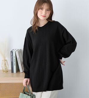 alotta（アロッタ）の「洗える！ゆるニットＶネックチュニック（チュニック）」｜ブラック