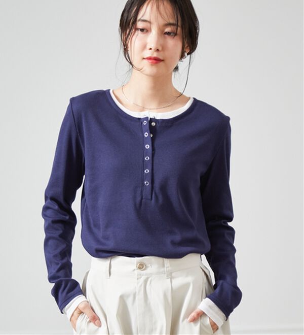 レイヤードヘンリーネックリブTシャツ - ベルーナ【公式】