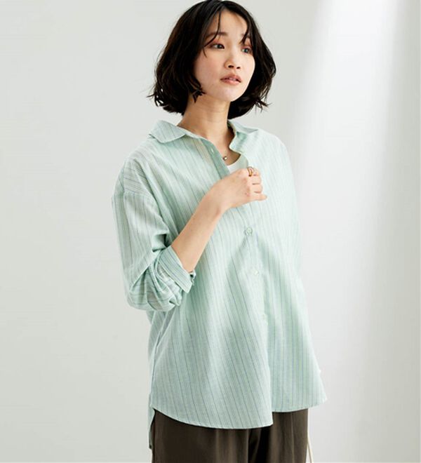 BELLUNA（ベルーナ）の「麻入りイージーケアゆったりシャツ（シャツ）」｜詳細画像