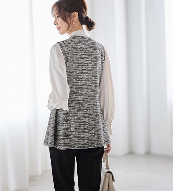 GeeRA（ジーラ）の「【２点セット】ニットツイードジレベストセットアップスーツ（パンツスーツ）」｜詳細画像