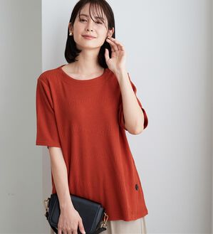 BELLUNA（ベルーナ）の「波柄ジャカード素材裾ボタンチュニック（チュニック）」｜オレンジ