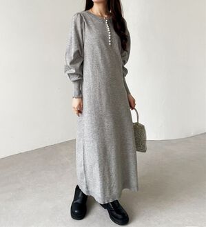 GeeRA（ジーラ）の「前後２ＷＡＹパール使いニットワンピ（ニットワンピース）」｜杢グレー
