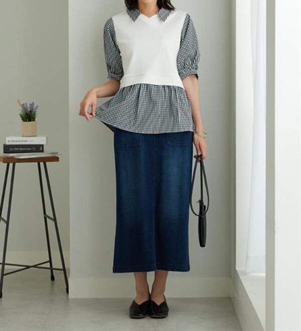 BELLUNA（ベルーナ）の「衿付きVネック異素材切替チュニック（チュニック）」｜詳細画像