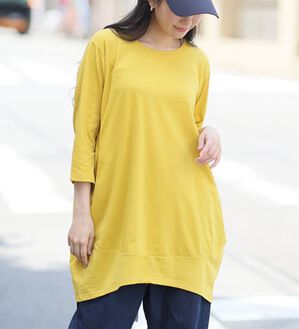 A HAPPY MARILYN（アハッピーマリリン）の「【Ｍ～８Ｌ】長袖・七分袖・半袖 コクーン シルエット チュニック（チュニック）」｜くすみイエロー
