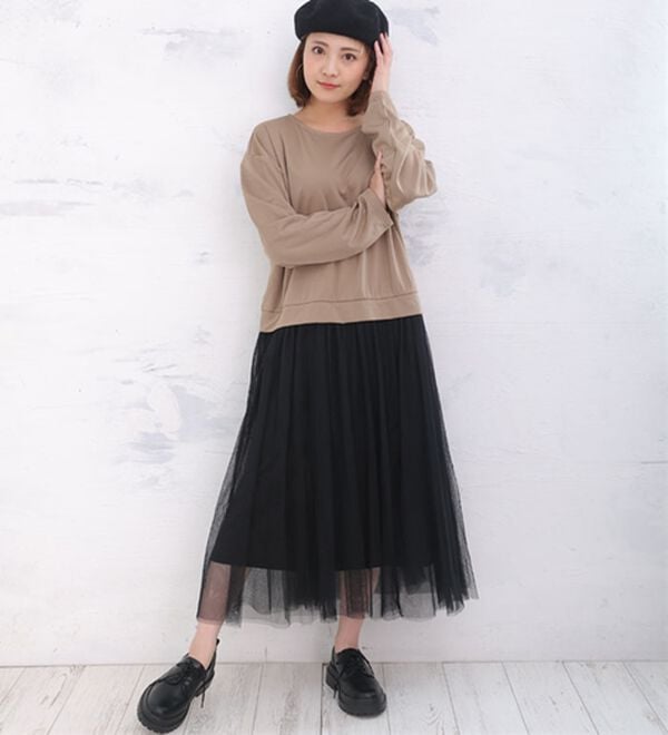 A HAPPY MARILYN（アハッピーマリリン）の「【Ｌ～６Ｌ】ゆるっと着られるチュールスカートドッキングワンピース（ドッキングワンピース）」｜詳細画像