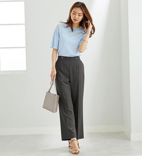 BELLUNA（ベルーナ）の「麻調ストレッチ素材美脚フレアーパンツ（フルレングスパンツ）」｜詳細画像