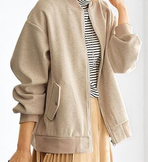 BELLUNA（ベルーナ）の「ウール調素材リブ切替ブルゾン（ブルゾン）」｜杢アイボリー