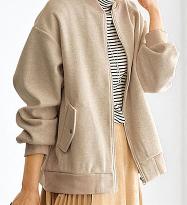 BELLUNA（ベルーナ）の「ウール調素材リブ切替ブルゾン（ブルゾン）」｜杢アイボリー