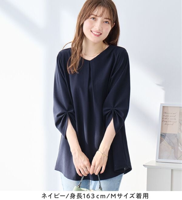 alotta（アロッタ）の「＜６つの機能付＞７分袖Ａラインフレアチュニックブラウス（チュニック）」｜詳細画像