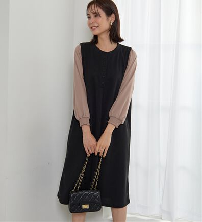 BELLUNA（ベルーナ）の「ヘンリーネック袖切替デザインワンピース（その他ワンピース）」