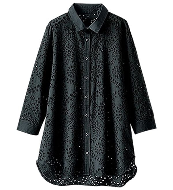 BELLUNA（ベルーナ）の「花柄レース刺しゅうシャツチュニック（チュニック）」｜詳細画像