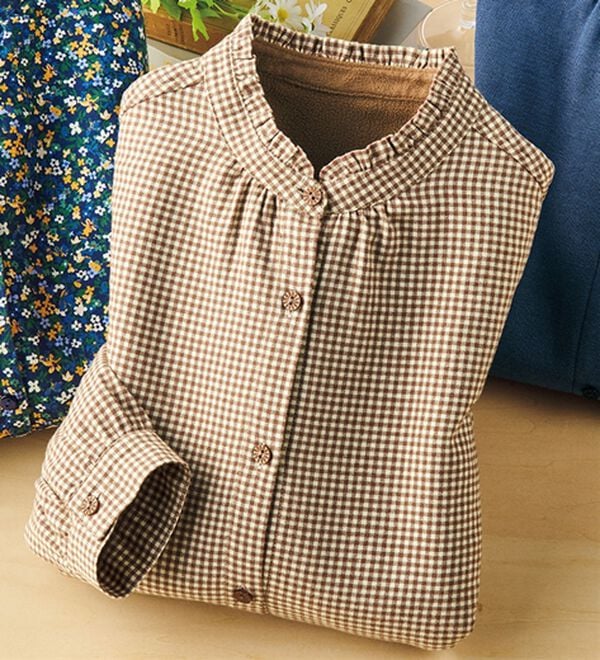 ルフラン（ルフラン）の「裏フリース付＊フリル衿ブラウス（ブラウス）」｜チェック