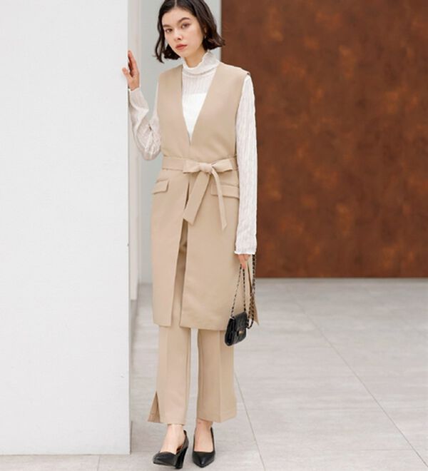 GeeRA（ジーラ）の「【２点セット】ロングジレセットアップスーツ（パンツスーツ）」｜詳細画像