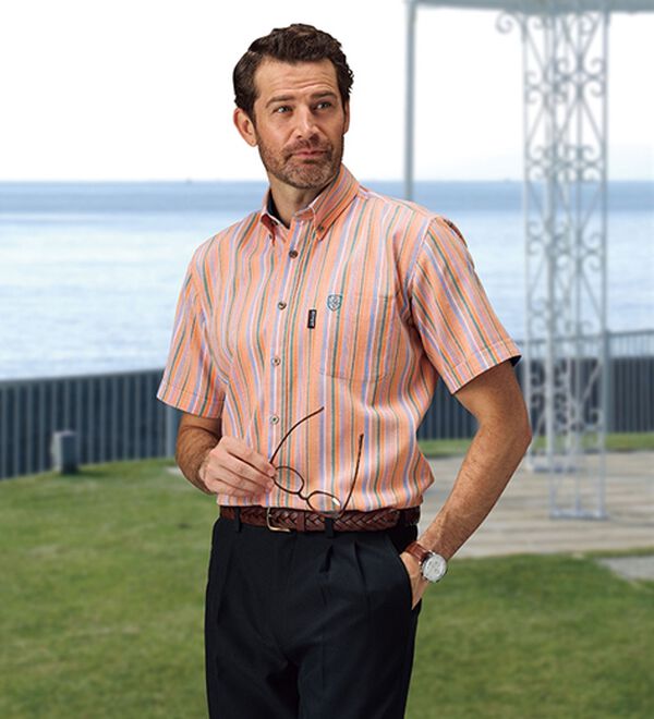 「【２色組】＜ダンロップ・リファインド＞空羽楊柳ストライプシャツ（メンズシャツ）」｜詳細画像